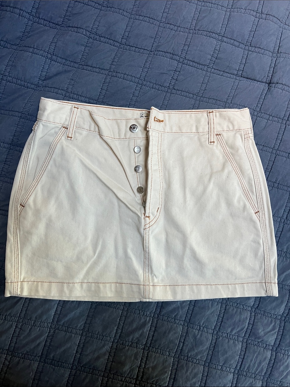 Anthropologie ETICA Cream Button-Front Organic Denim Mini Skirt